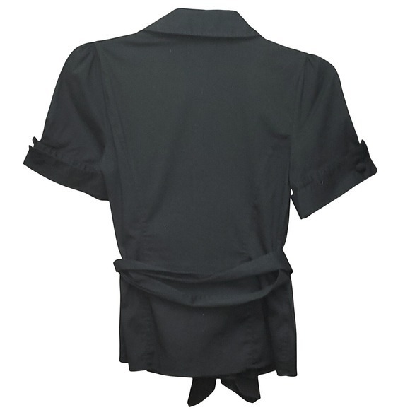 INC Black Wrap Short Sleeve Tie Waist Shirt Top 10 Minimalist Office Workwear - Picture 3 of 11